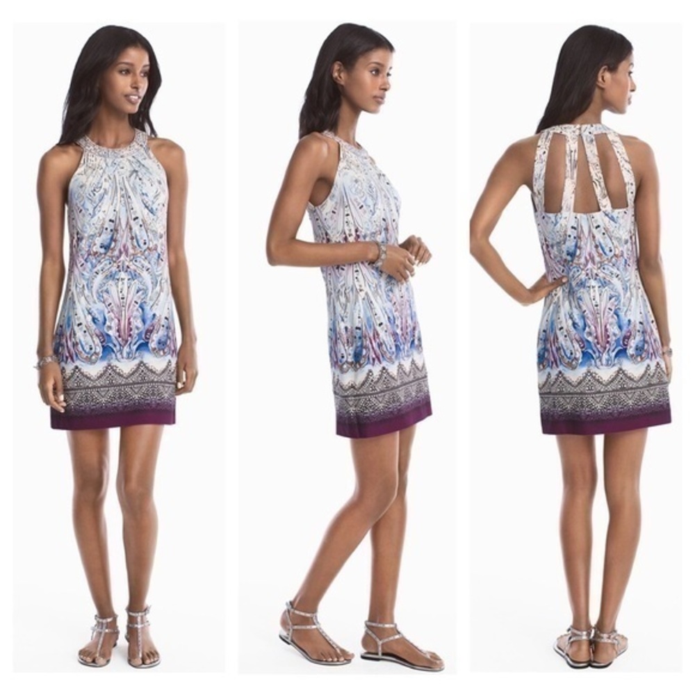 White House Black Market Blue and Purple Strappy-Back Dress